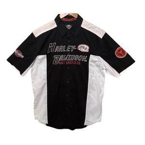 NEW Harley-Davidson Genuine H-D Embroidered Shirt Short Sleeve Mens Medium Black